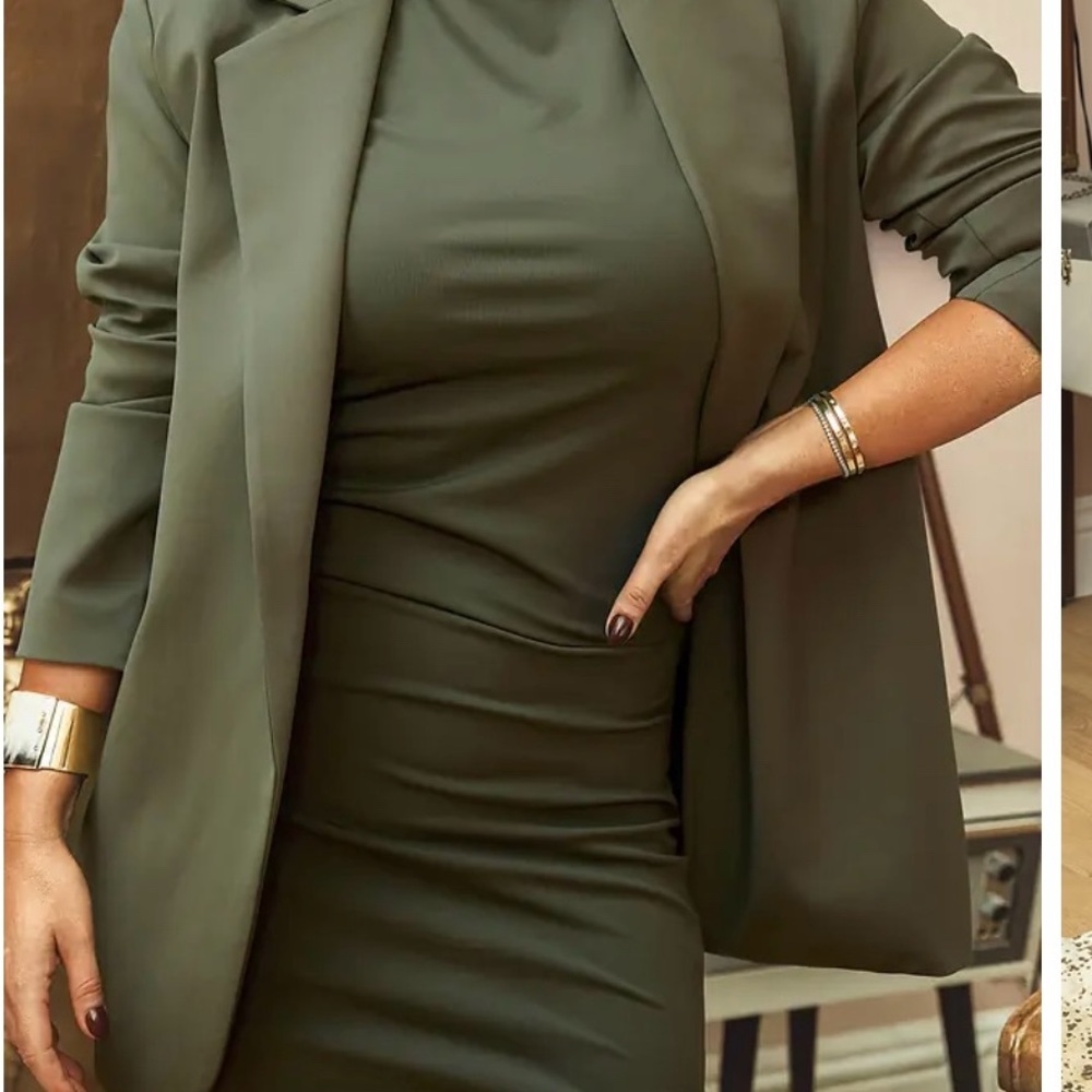 NWT Cupshe x JoJo Olive Green Longline Blazer - Picture 2 of 6